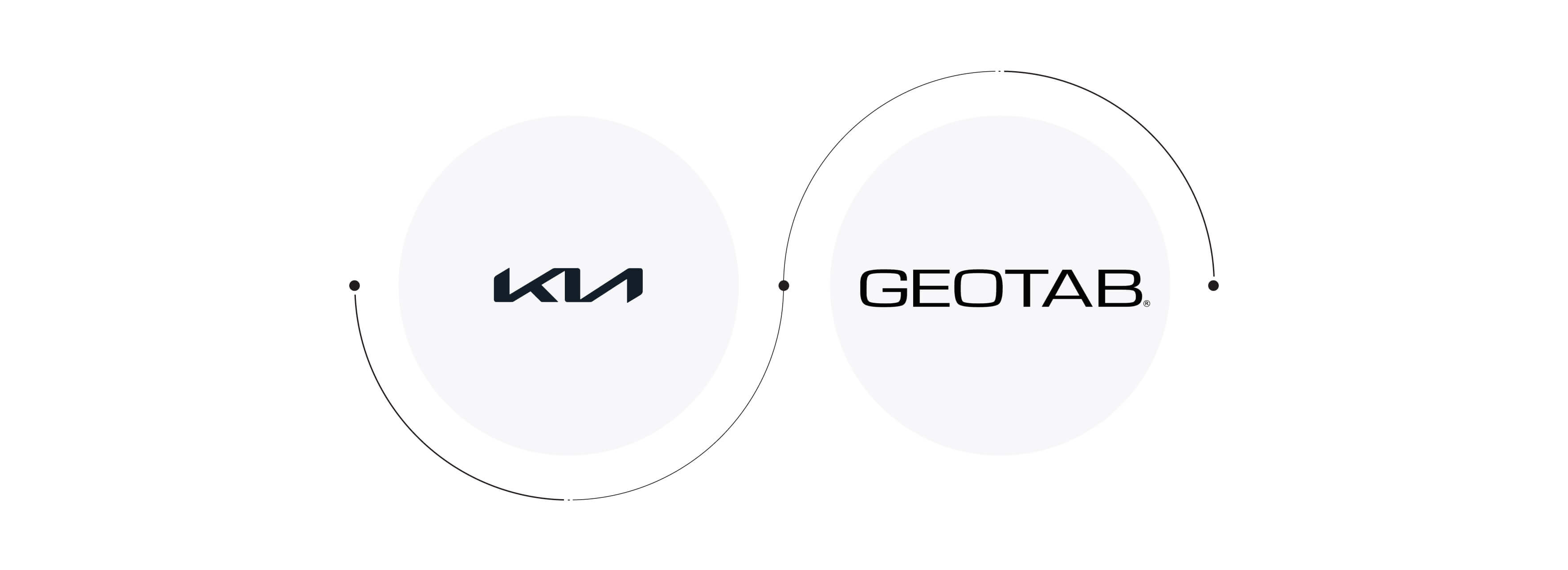 Kia and Geotab partnership graphic representing collaboration on data-driven fleet management and connected services