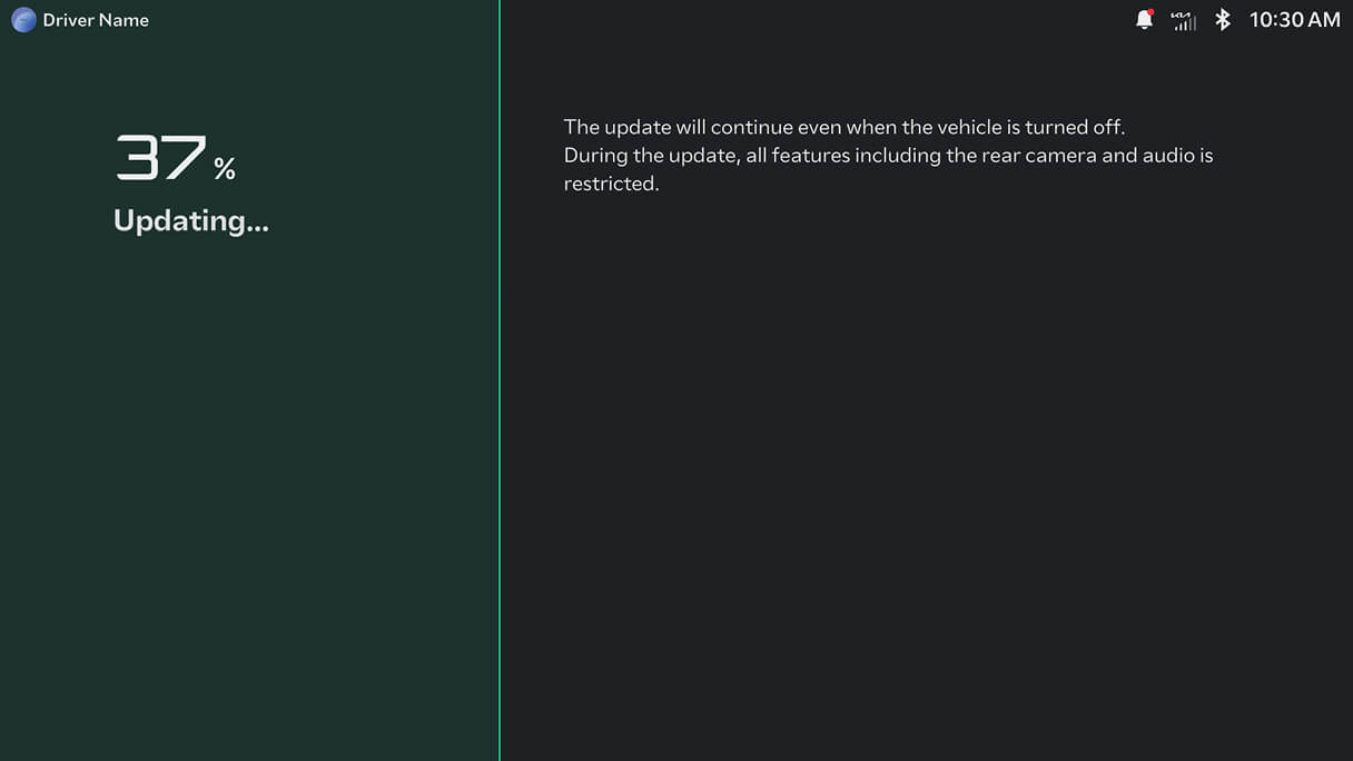 Kia PBV infotainment screen showing OTA (Over-the-Air) software update in progress