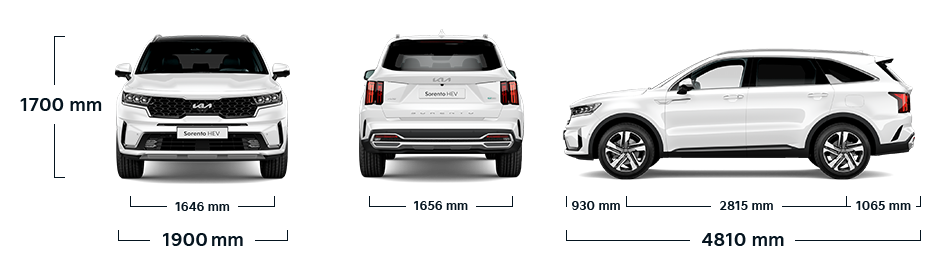 Kia Sorento Hybrid alle Dimensionen und Abmessungen